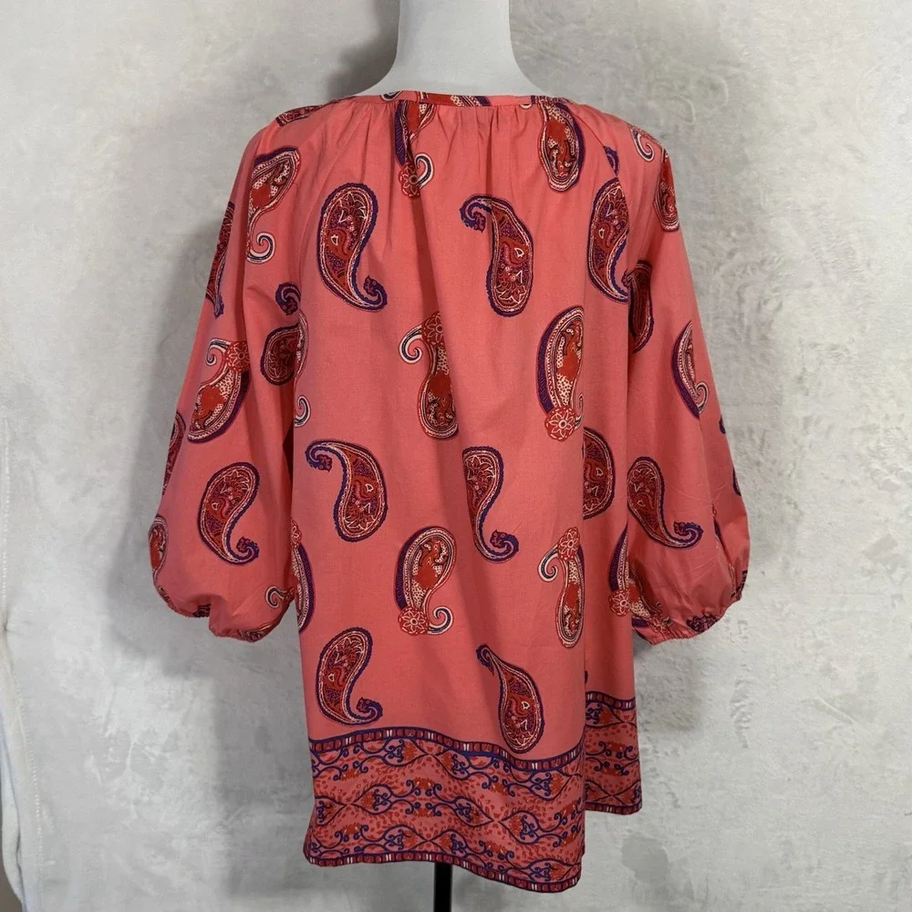 Liz Claiborne Coral Paisley Boho Blouse Top 1X Colorful‎ Resort Summer Shirt